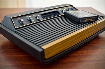 A classic gaming console, the Atari 2600 from the 1970s